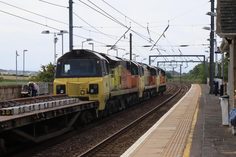 Plenty of HP on 6S31: 70814 + 70808 + 70806 on 6S31 04.36 Doncaster Up Decoy to Millerhill S.S.passing through Prestonpans on 02/07/2021 Photo of Plenty of HP on 6S31
