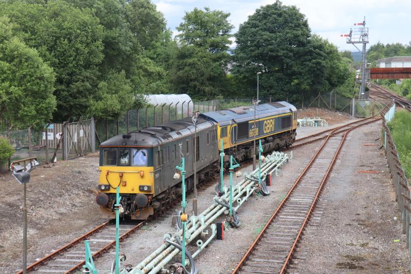 66738 + 73970 @ Fort William: Resting in former Fuel Sidings at Fort William this afternoon ahead of run to Edinburgh this evening with CS Sleeper Service. Photo of 66738 + 73970 @ Fort William