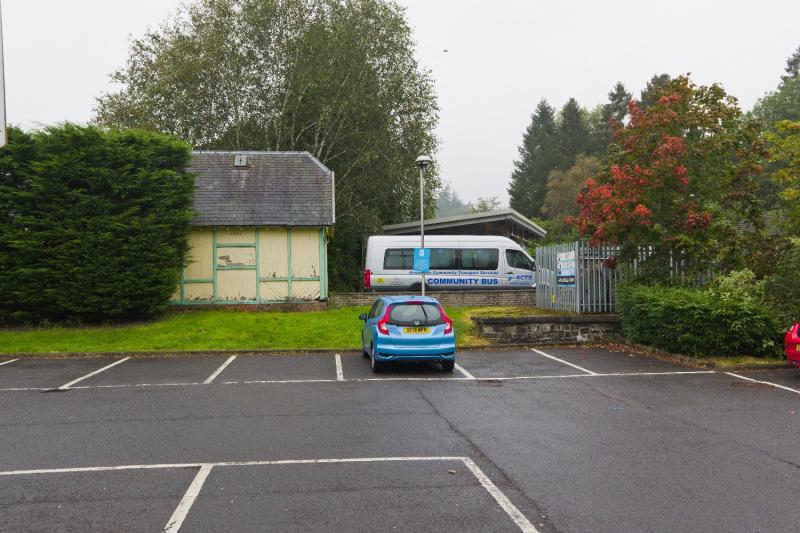 Moffat station remains: The platform edging and former toilet block. The site is now (2020) the co-op car park and a petrol station. Photo of Moffat station remains