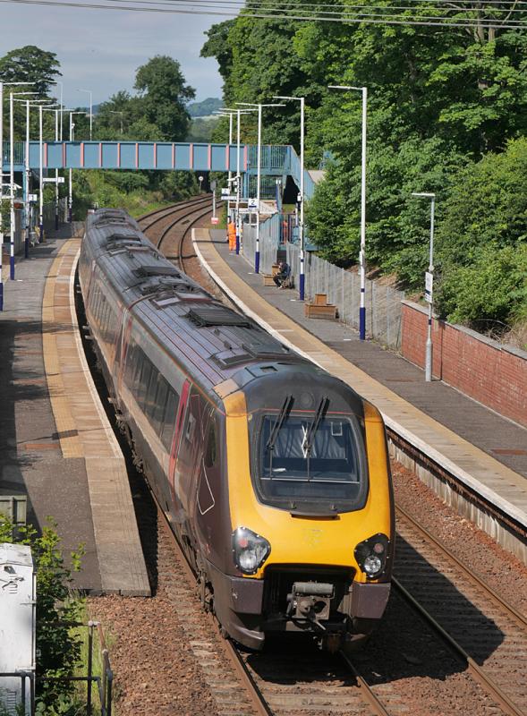 Dalgety Voyager: 220011 passes through Dalgety Bay with the 08.20 CrossCountry service from Aberdeen to Plymouth on 14 July 2021. Photo of Dalgety Voyager