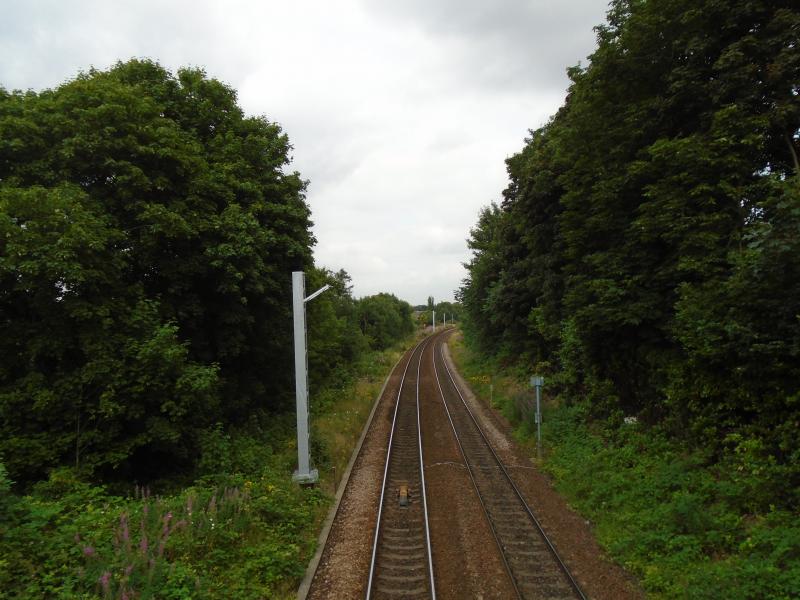 Barrhead line near Shawlands station: Electrification equipment starting to appear on the Barrhead line. Photo of Barrhead line near Shawlands station