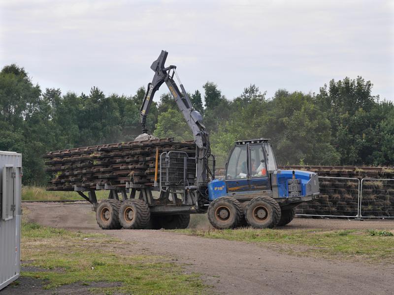 Kirkland track: Track panels lifted from the Methil branch being delivered to the contractor's compound at Kirkland Yard. 5 August 2021. Photo of Kirkland track