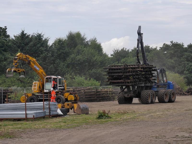Kirkland track delivery: Track panels lifted from the Methil branch being delivered to the contractor's compound at Kirkland Yard. 5 August 2021. Photo of Kirkland track delivery