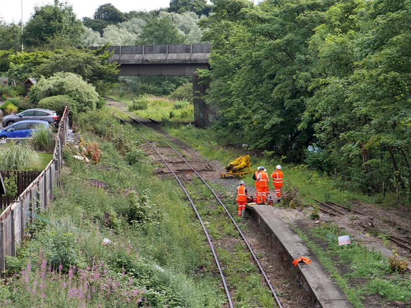Cameron Bridge work: Preparations for lifting the next length of track and prepare the former yard. 10 August 2021. Photo of Cameron Bridge work