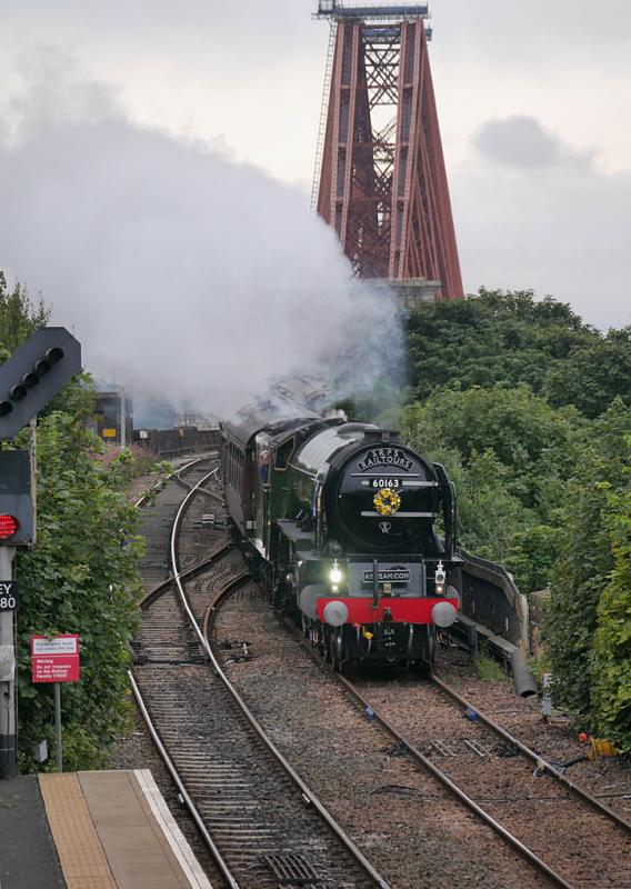 Tornado off the bridge: 60163 Tornado approaches North Queensferry with the morning SRPS 'Forth Circle on 15 August 2021. Photo of Tornado off the bridge