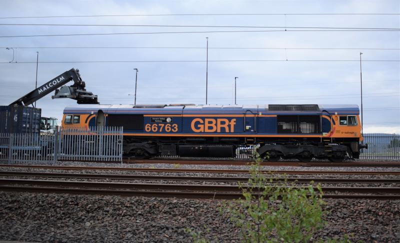 66763 4E69 Elderslie 19.8.21: 66763 Severn Valley Railway waits in WH Malcolm yard Elderslie to depart south with 4E69 on 19.8.21 Photo of 66763 4E69 Elderslie 19.8.21