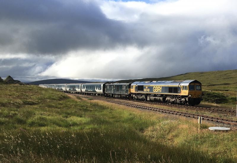 Caledonian Sleeper: 66740 Sarah + 73968 passing Corrour with 1Y11 Edinburgh - Fort William. Did not stop as there were no passengers booked to detrain. 17.08.2021 Photo of Caledonian Sleeper