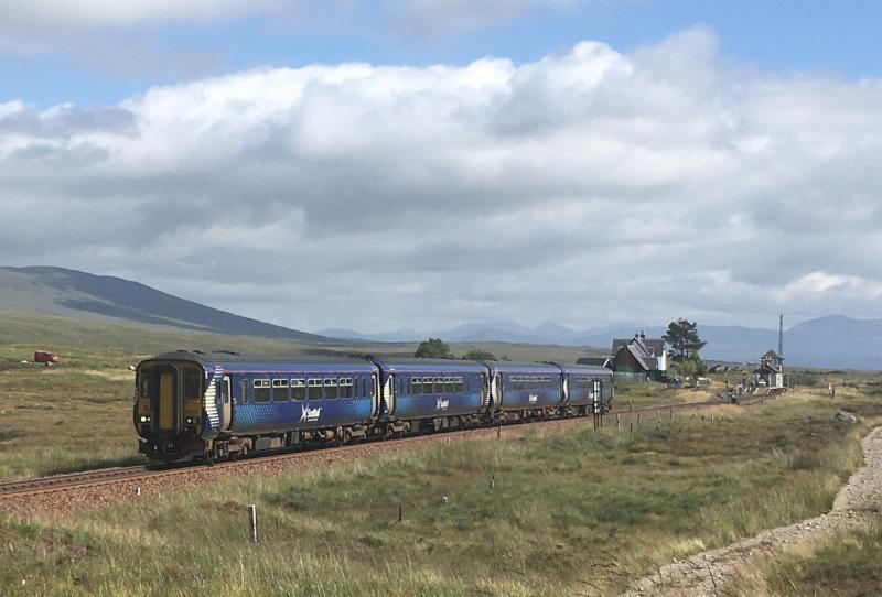 WHL Stopper: 156 493 leads 156 445 on well-loaded 1Y43 Crianlarich - Mallaig (1Y23 Glasgow to Crianlarich) departing Corrour.
17.08.2021. Photo of WHL Stopper