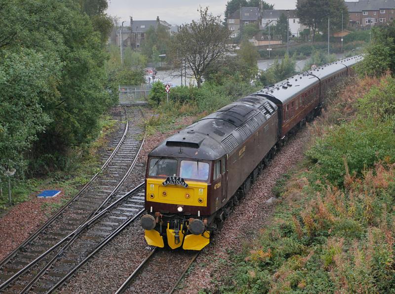 Inverkeithing ECS: 47854 passes Inverkeithing South Junction with empty stock to the Yard for stabling ready for the following day's SRPS excursion from Fife to Glenfinnan. 47813 was on the rear.
8 October 2021 Photo of Inverkeithing ECS
