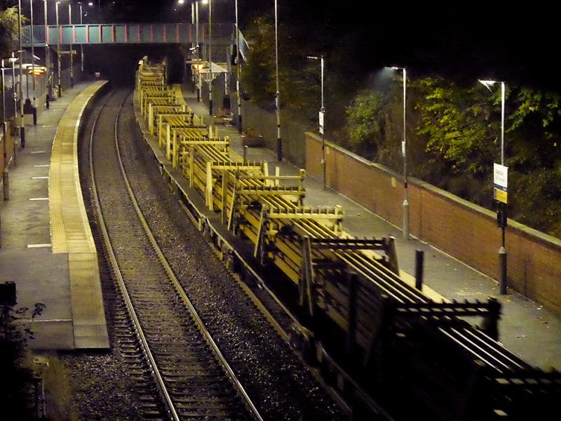 Levenmouth rails: A Rail Drop Train, powered by 66741 and 66737, passes through Dalgety Bay with the first new rails for the Levenmouth branch. 9 October 2021. Photo of Levenmouth rails