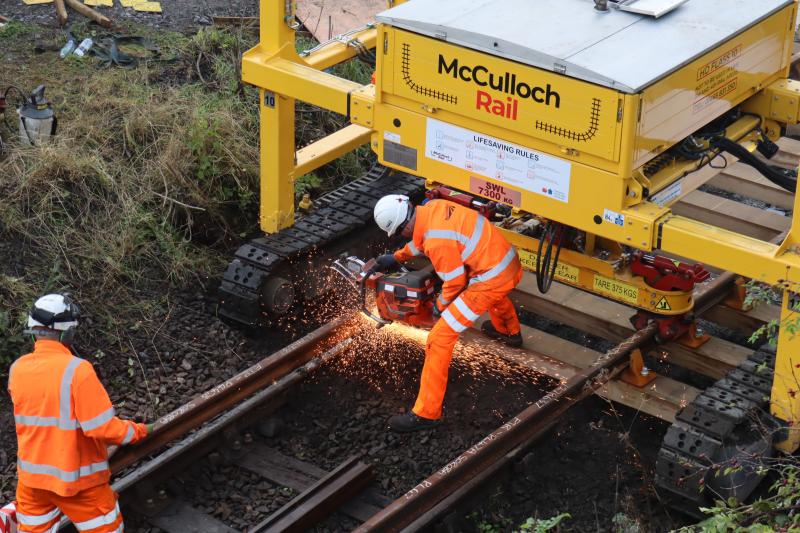 Soroba Track Renewal - Last Panel: Last panel being cut to size this morning before being dropped into place and connected to existing track. Photo of Soroba Track Renewal - Last Panel