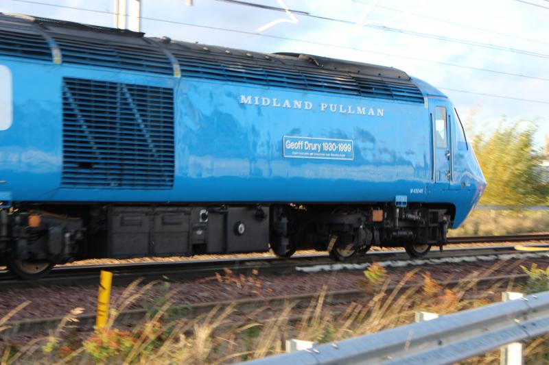 Midland Pullman: The leading power car proudly shows off its name as it passes Larbert Jnc, 30/10/21 Photo of Midland Pullman
