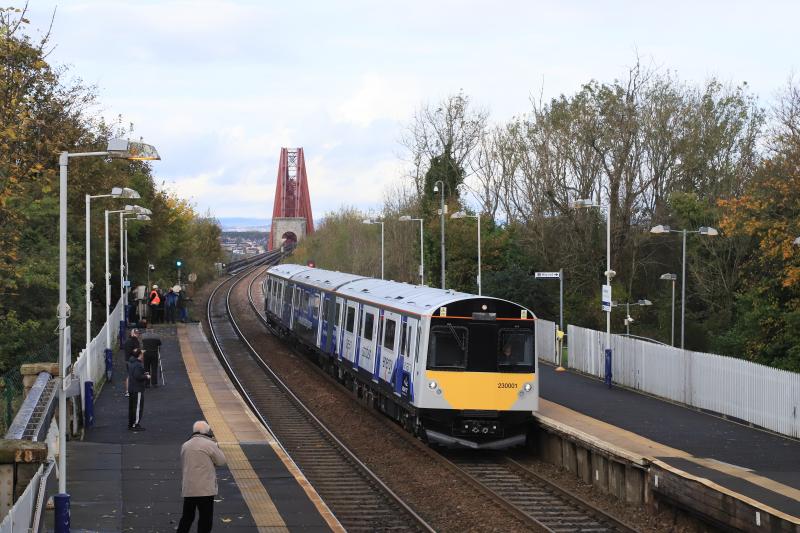 5Z12: 230001 on 5Z12 12.35 Inverkeithing Yard to Polmadie D.H.S. passing through Dalmeny Station on a Helicopter Photoshoot on 30/10/2021 Photo of 5Z12