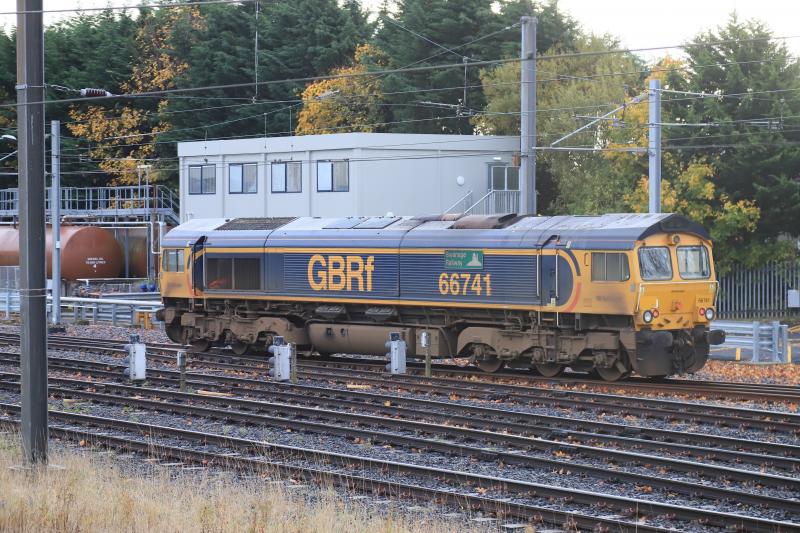 66741: 66741 moving from Siding No2 towards The Royal Scotsman stock next to the Main Building at Craigentinny T & RSMD on 12/11/2021 Photo of 66741
