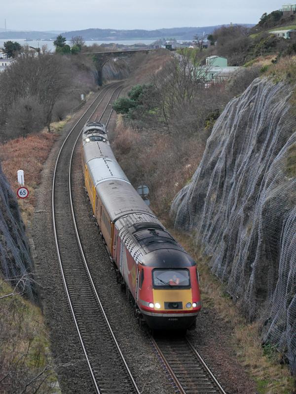 Pettycur NMT: 43251 leads the New Measurement Train towards Kinghorn Tunnel on 30 December 2021. Photo of Pettycur NMT