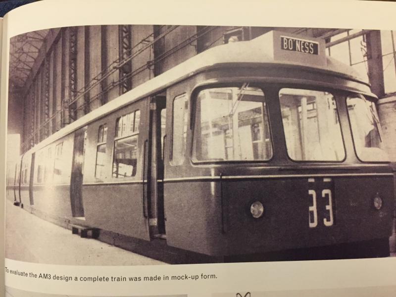 AM3 Mock Up: Image of AM3 EMU (Class 303) mock up (source: British Rail Designed 1948-97 by David Lawrence; pub Ian Allan) Photo of AM3 Mock Up