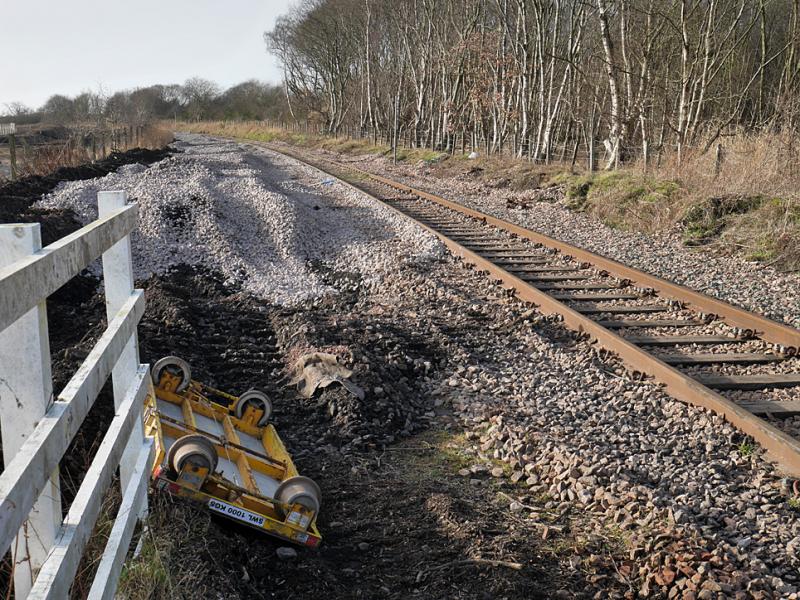 Earlseat ballast: Looking west from the Double Dykes level crossing over the Methil branch on 1 February. New ballast was delivered the previous week. Photo of Earlseat ballast