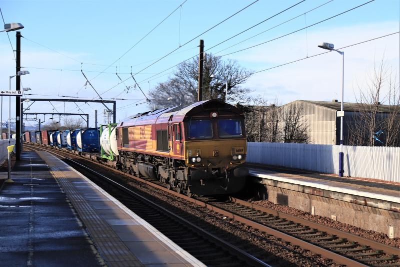Sunny Prestonpans: 66169 on 4E96 08.24 Mossend Euroterminal to Tees Dock BSC Export Berth at Prestonpans on 10/02/2022 Photo of Sunny Prestonpans