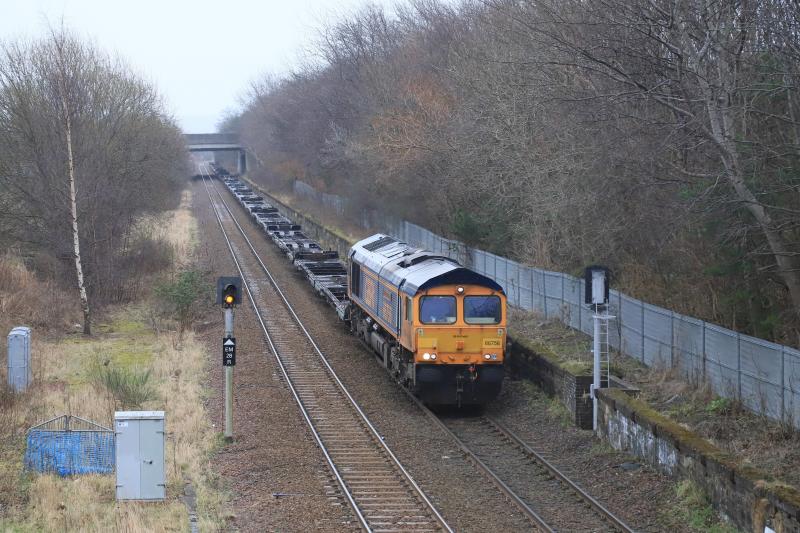 4S69: 66756 on 4S69 06.48 Tees Dock to Elderslie approaching Niddrie West Jct with a full Load of Fresh Air on 23/02/2022 Photo of 4S69