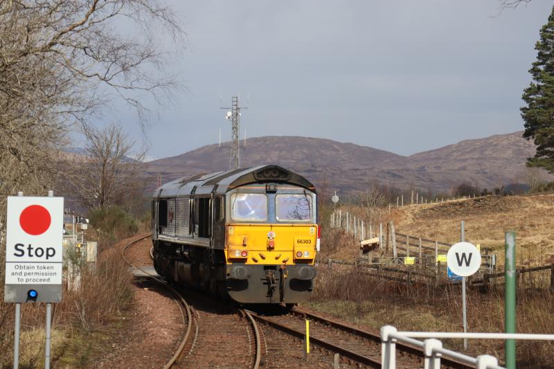 DRS 66303 @ Bridge of Orchy: Heading to Rannoch on Route Learning this morning having started at Motherwell TMD. Photo of DRS 66303 @ Bridge of Orchy