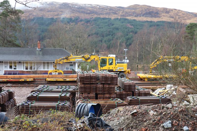 Steel Sleepers & Rail - Bridge of Orchy: Took this pic on 3rd of March. Today they had gone. No doubt taken to Rannoch area for new track work next week when line is closed. Photo of Steel Sleepers & Rail - Bridge of Orchy