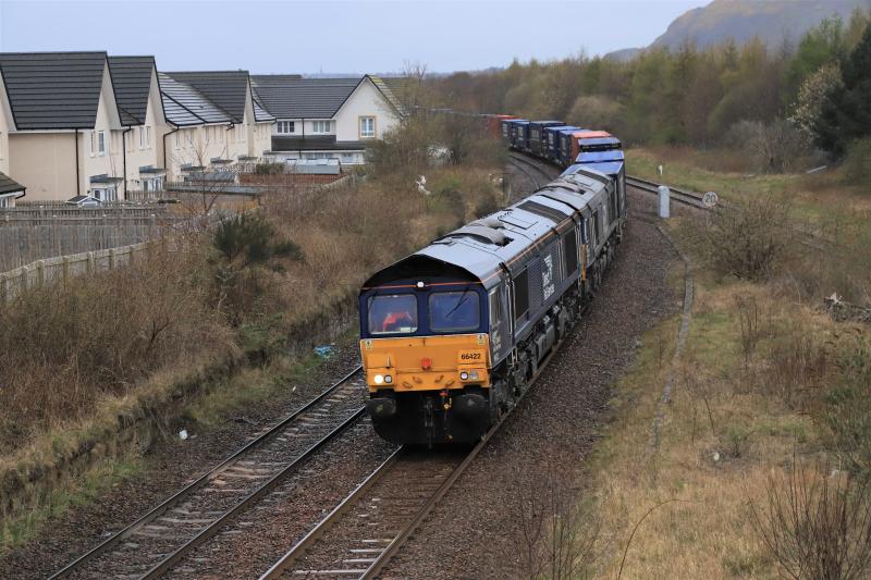 4Z48: 66422 + 66432 on 4Z48 15.00 Mossend Euroterminal to Daventry at Newcraighall on 03/04/2022 Photo of 4Z48