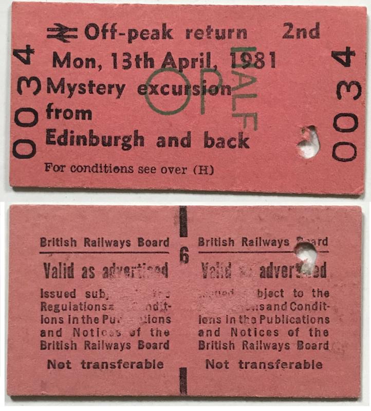 Edinburgh- Chester mystery tour ticket 13041981: Photo of Edinburgh- Chester mystery tour ticket 13041981