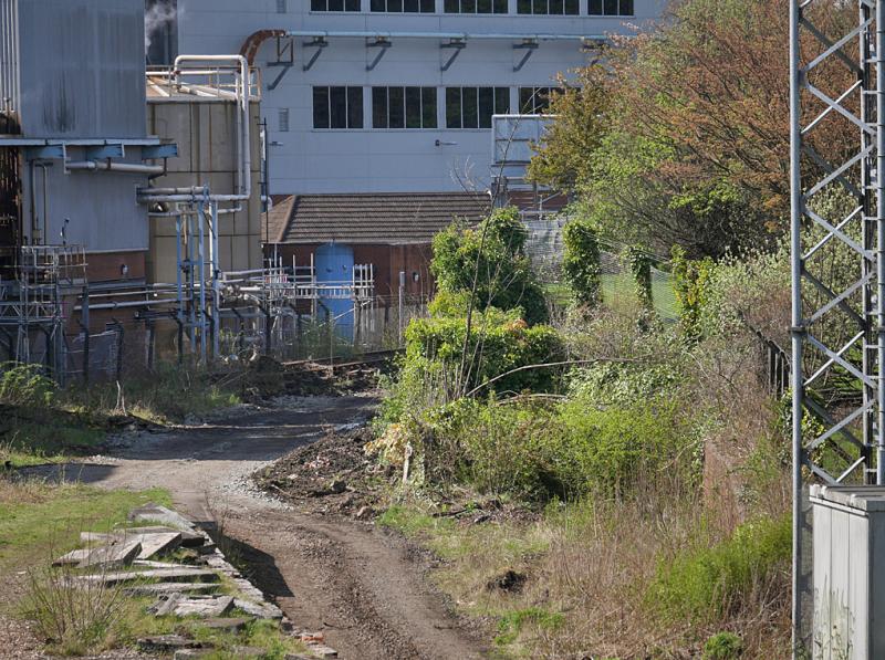 Cameron Bridge work: While little seems to have changed in the last few months beyond lifting of the running line, the yard connection has now been removed to allow vehicles to access the steel bridges beyond for remedial work. Photo of Cameron Bridge work