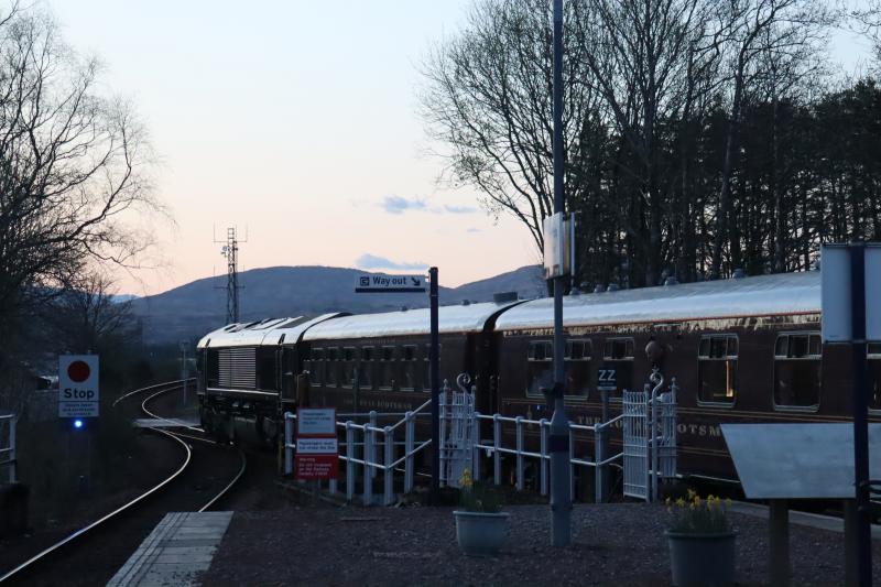 GBRf 66743 Departing Bridge of Orchy: Royal Scotsman departing Bridge of Orchy this evening mega late! Doubt anyone on board realised that they were badly delaying the following ScotRail service to Mallaig! Photo of GBRf 66743 Departing Bridge of Orchy