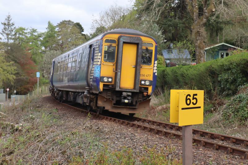 156477 Approaching Connel: 1Y23 GQS to Oban on approach to Connel Station this afternoon. RTT showing it as 156474 but in fact it was 156477. Note it is carrying a patch on its RHS. Photo of 156477 Approaching Connel