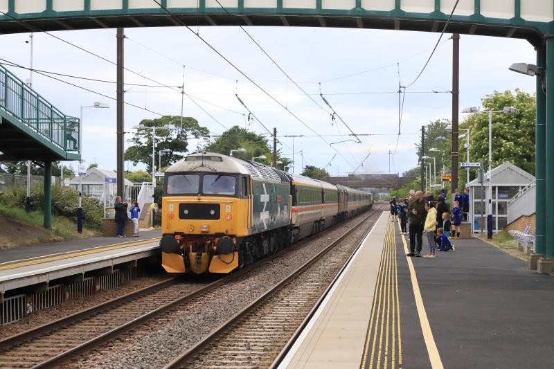 1Z70: 47593 on the rear with 46100 on 1Z70 09.15 Edinburh to Kings Cross pasing the spectators on Walyford Station on 19/06/2022 Photo of 1Z70