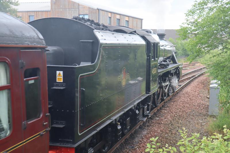 45212 Departing Fort William Today: Working the midday Jacobite service to Mallaig. Had to swiftly turn 180 degrees to get this shot as the head up shot was just a cloud of steam! Photo of 45212 Departing Fort William Today