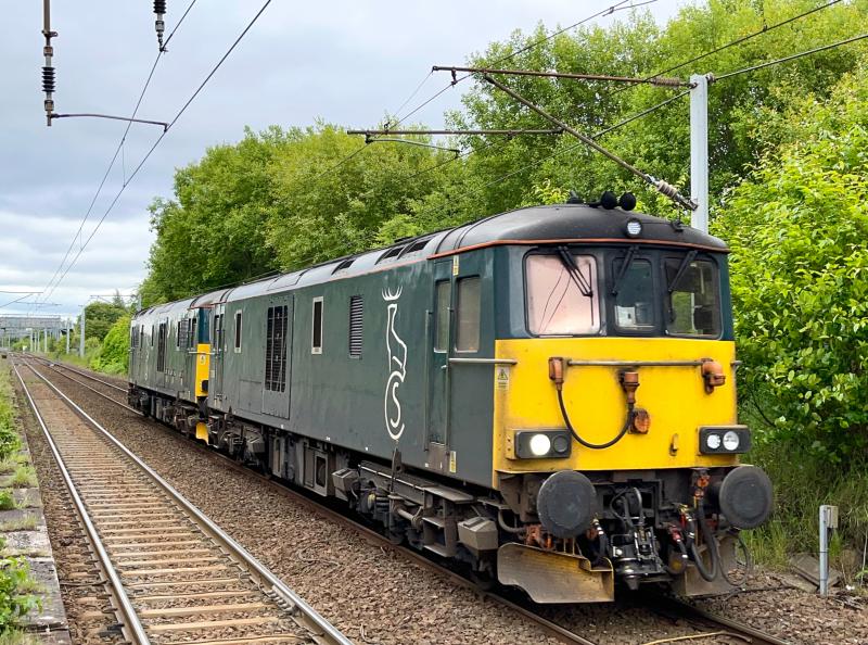 Driver's EDs: Caledonian Sleeper Class 73 pair, 73966 leading 73970 power towards Holytown on the 0Z89 Elderslie - Midcalder Jn - Elderslie route refresher I believe? (22/06/2022) Photo of Driver's EDs
