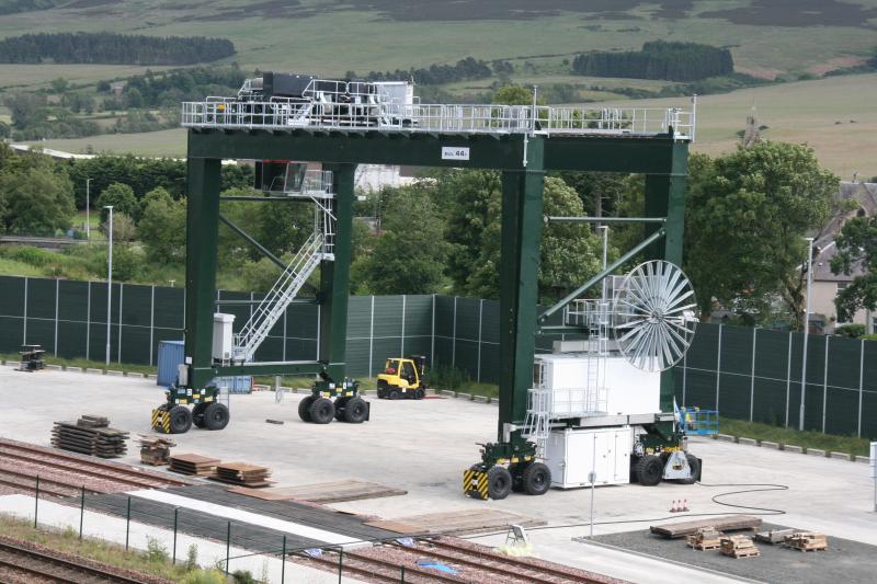 Container Crane, Blackford on 3.07.2022: Close up of the Container Crane in the Highland Spring yard on 3rd July 2022, presumably still under construction as there is no spreader to pick up containers. Photo of Container Crane, Blackford on 3.07.2022