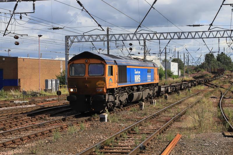 66731 Dirty Cab: 66731 on 4S57 10.25 Hams Hall to Mossend Euroterminal approaching Carlisle Platform 3 on 04/08/2022 Photo of 66731 Dirty Cab