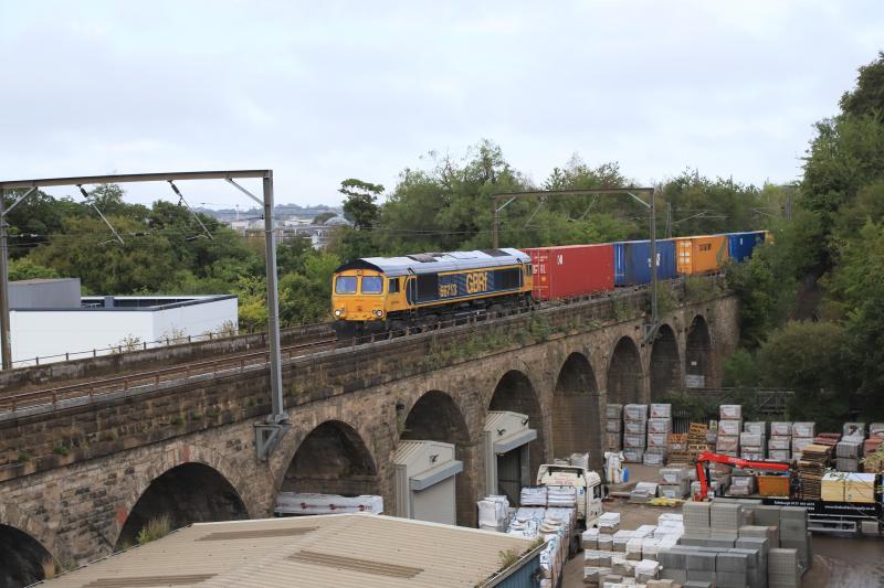 Forest City on 4S69: 66713 on 4S69 06.48 Tees Dock to Mossend Euroterminal on Slateford Viaduct on 06/09/2022 Photo of Forest City on 4S69