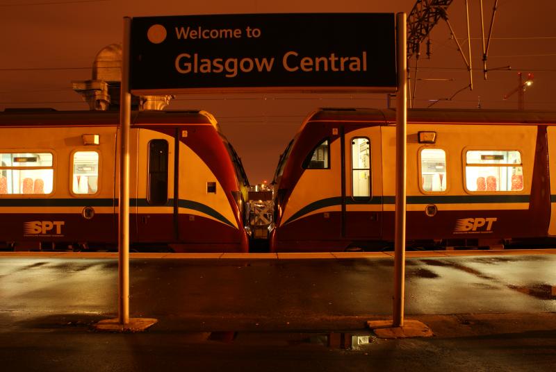 Glasgow @ night: Two 334s No 334 018 and 334 002 sit inside platform 12 on a cold friday night in Central. (Photo Greig Gibson) Photo of Glasgow @ night