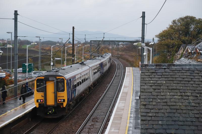 5N30: 156465 on the rear with 156451 + 156491 on 5N30 08.00 Heaton T & RSMD to Preston C.S. approaching Prestonpans on 23/11/2022 Photo of 5N30