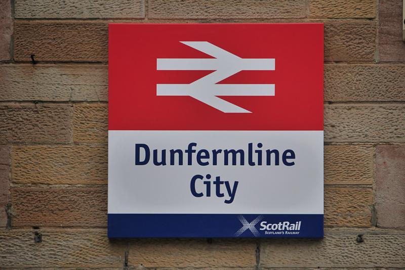 Dunfermline City: New signage for Dunfermline City station on 24 November. Photo of Dunfermline City