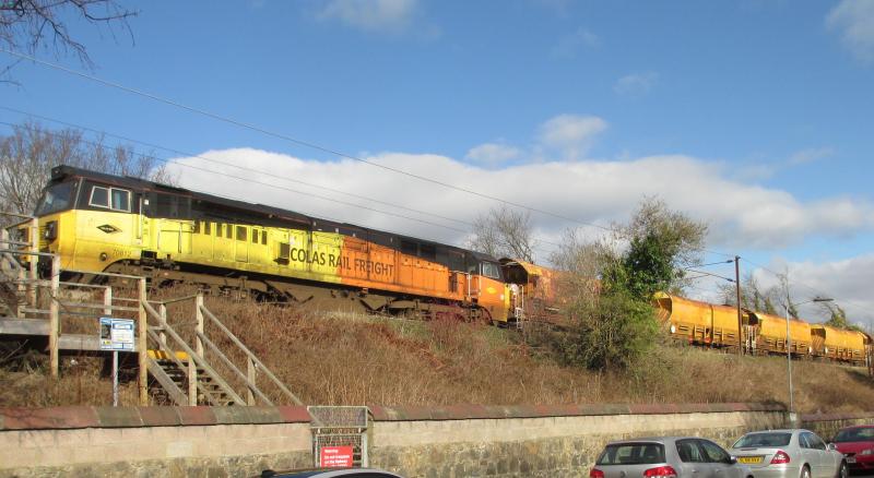 70812 on 6K04 (??) west of Paisley Gilmour Street 25.2.23: Colas 70812 with consist of YDA wagons, VXA van etc and engine shut down west of Paisley Gilmour Street 25.2.23 Photo of 70812 on 6K04 (??) west of Paisley Gilmour Street 25.2.23
