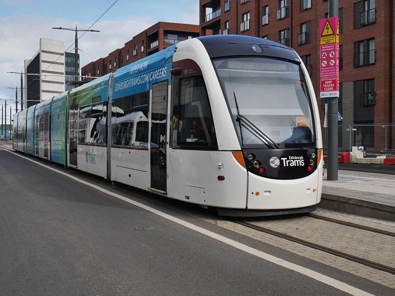 Ocean Terminal tram: Tram 258 lays over at Ocean Terminal on 14 March having made the first run over the Newhaven extension the previous night. Photo of Ocean Terminal tram