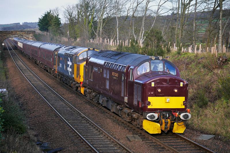 Dalgety 37s: 37676 Loch Rannoch and 37403 Isle of Mull approach Dalgety Bay with an SRPS Excursion from Linlithgow to Inverness on 26 March. Photo of Dalgety 37s