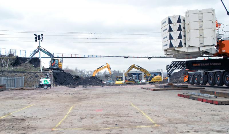 Ravenscraig Project WCML Gao from Wishaw Side: Sunday 02-04-23 The Gap and Utilities Hung up ready to be put in once Bridge in Photo of Ravenscraig Project WCML Gao from Wishaw Side