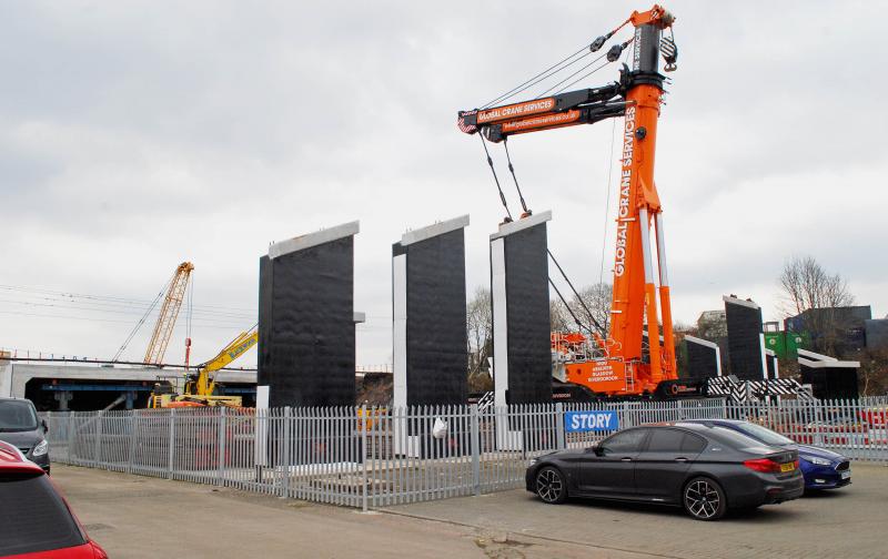 Ravenscraig Project THE BRIDGE: Tue 04-04-23 Down Line South West Abutments had been moved to a Better position for moving in Photo of Ravenscraig Project THE BRIDGE