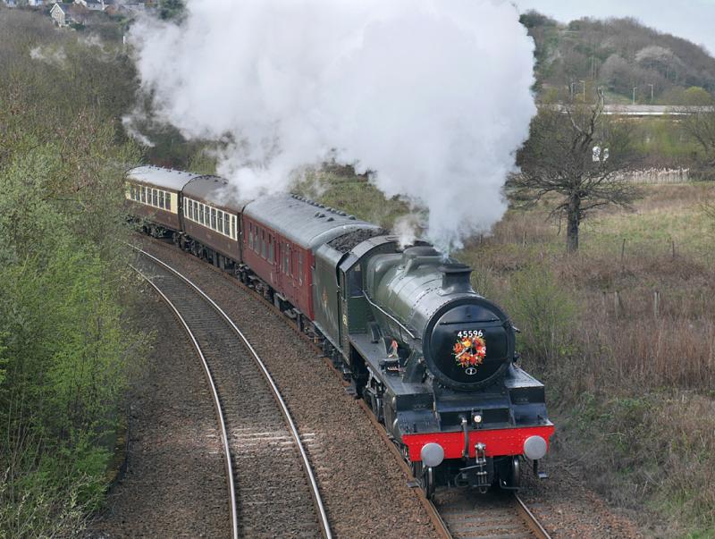 Inverkeithing GBXV: 45596 Bahamas nears Inverkeithing East Junction with the Edinburgh - Aberdeen leg of the 'Great Britain XV' tour on 19 April.
Photo of Inverkeithing GBXV