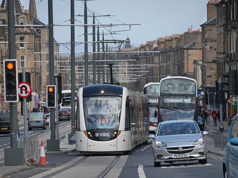 267 in Leith Walk: Tram 267 nears Picardy Place stop during a training run on 21 April. Photo of 267 in Leith Walk