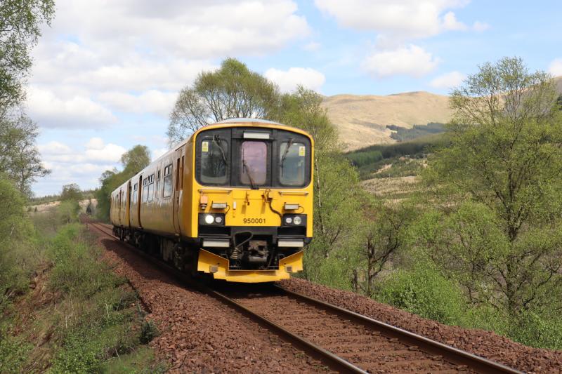NR 950001 Just South of Crianlarich: Caught as it headed south yesterday after leaving Crianlarich. An hour later in the Garelochhead area something happened and it ended up the CE Sidings there. Photo of NR 950001 Just South of Crianlarich