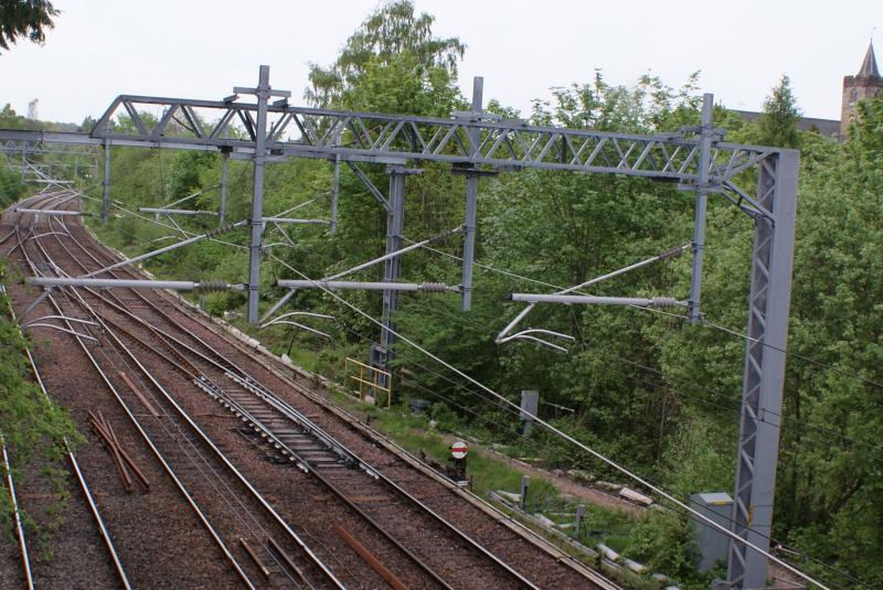 Photo of A view of the current extent of north eastern UK railway electrification at Dunblane.