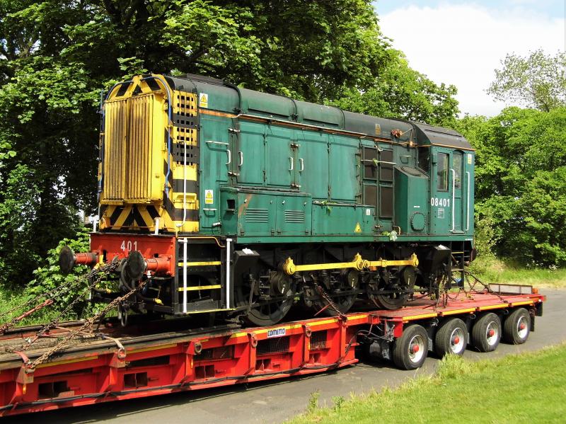 08401 Stanley Street: 08401 loaded onto a Reid Freight low loader on 08/06/2023, ready for being transported away from Craigentinny depot. Photo of 08401 Stanley Street