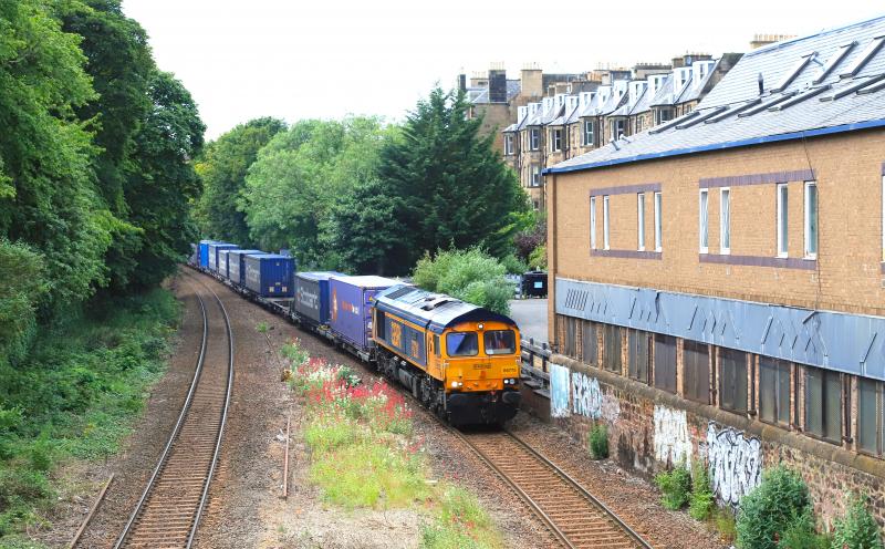 4E04: 66775 F231 HMS Argyll sailing through the site of Newington Station on 4E04 11.06 Mossend P.D. Stirling to Doncaster Iport on 19/06/2023 Photo of 4E04